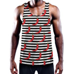 Black And White Striped Chili Print Training Tank Top