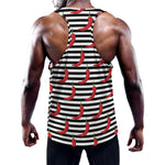 Black And White Striped Chili Print Training Tank Top