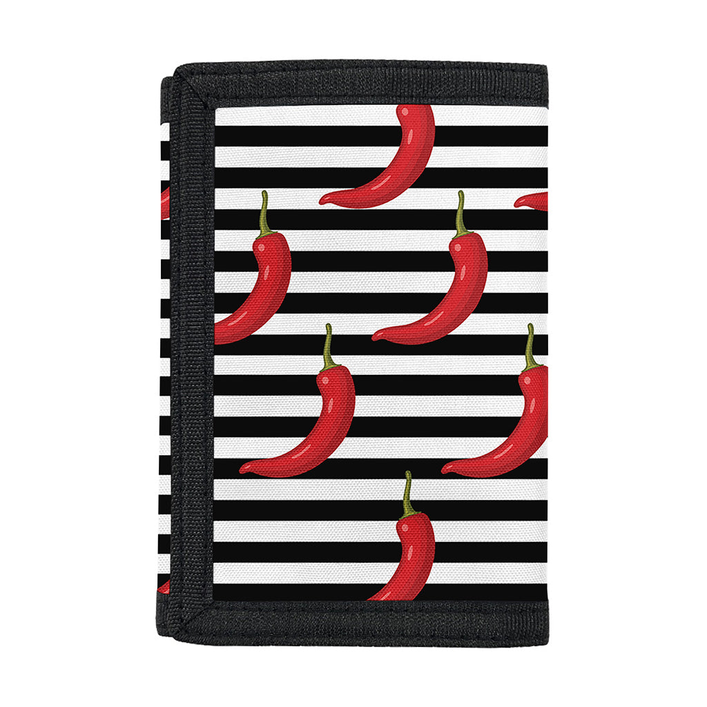 Black And White Striped Chili Print Trifold Wallet
