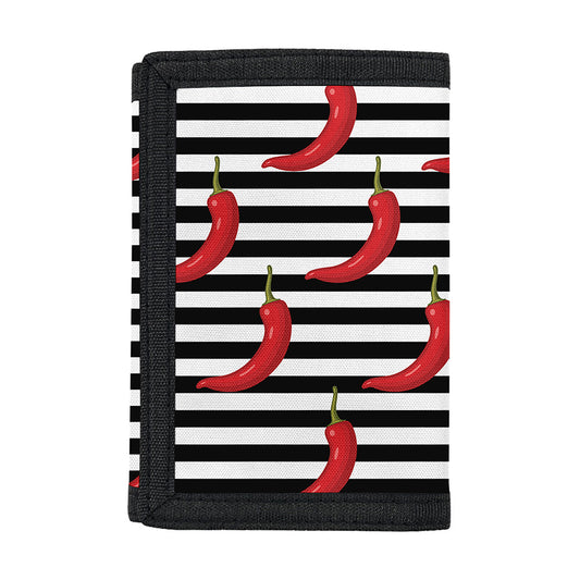 Black And White Striped Chili Print Trifold Wallet