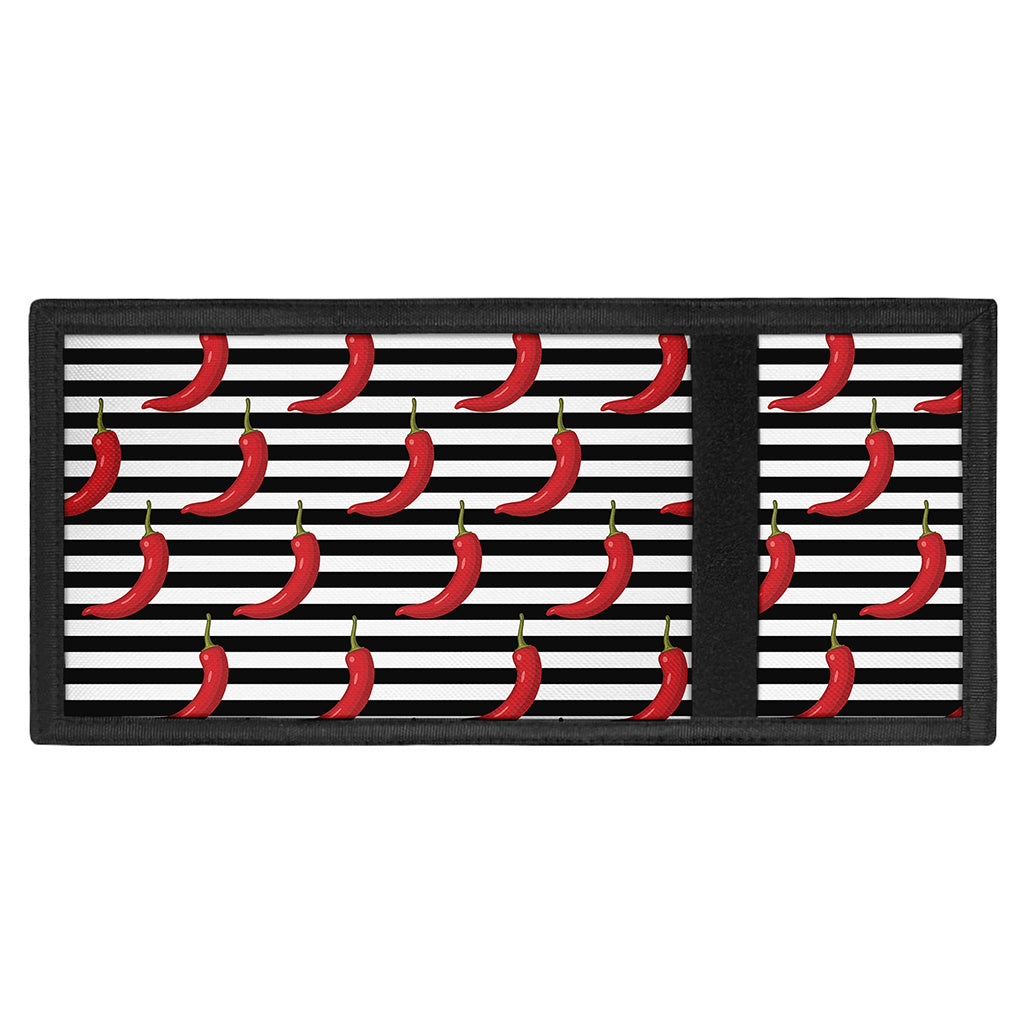Black And White Striped Chili Print Trifold Wallet