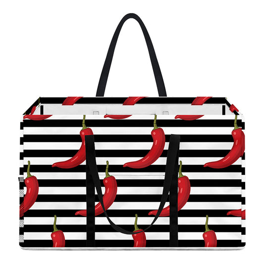 Black And White Striped Chili Print Utility Tote Bag