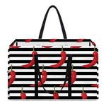 Black And White Striped Chili Print Utility Tote Bag