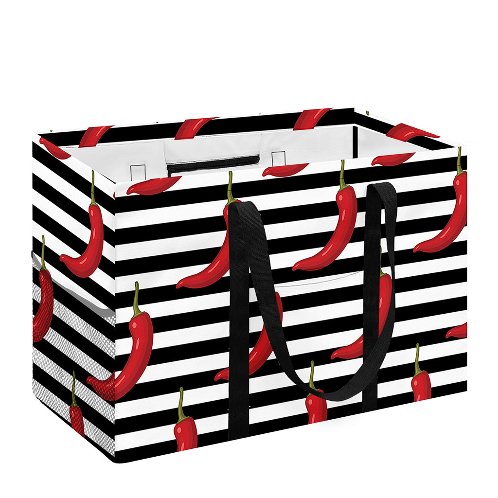 Black And White Striped Chili Print Utility Tote Bag