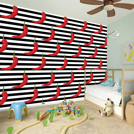 Black And White Striped Chili Print Wall Sticker