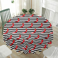 Black And White Striped Chili Print Waterproof Round Tablecloth