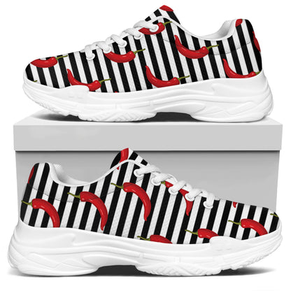 Black And White Striped Chili Print White Chunky Shoes