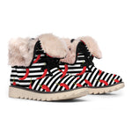 Black And White Striped Chili Print Winter Boots
