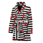 Black And White Striped Chili Print Women's Bathrobe