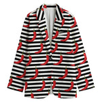 Black And White Striped Chili Print Women's Blazer