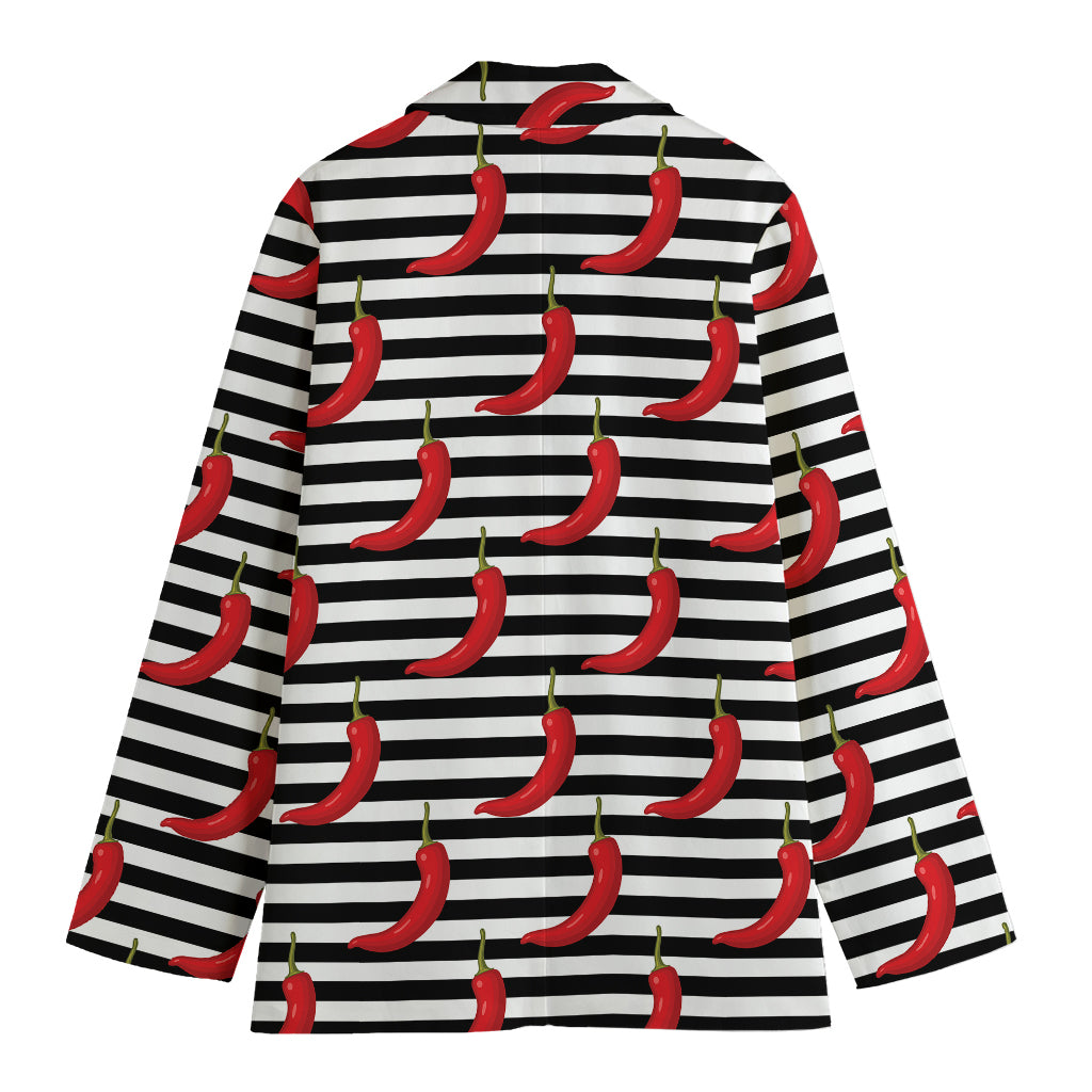 Black And White Striped Chili Print Women's Blazer