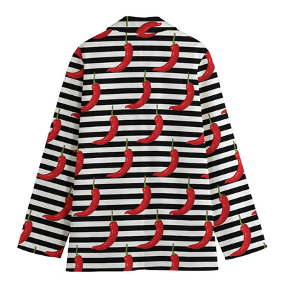 Black And White Striped Chili Print Women's Blazer