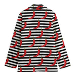 Black And White Striped Chili Print Women's Blazer