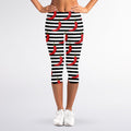 Black And White Striped Chili Print Women's Capri Leggings