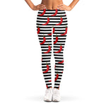 Black And White Striped Chili Print Women's Leggings