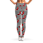 Black And White Striped Chili Print Women's Leggings