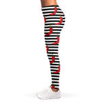 Black And White Striped Chili Print Women's Leggings