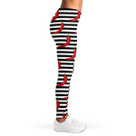 Black And White Striped Chili Print Women's Leggings