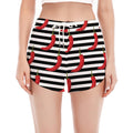 Black And White Striped Chili Print Women's Split Running Shorts
