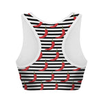 Black And White Striped Chili Print Women's Sports Bra
