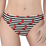 Black And White Striped Chili Print Women's Thong