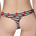 Black And White Striped Chili Print Women's Thong