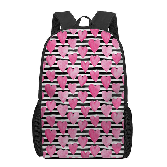 Black And White Striped Heart Print 17 Inch Backpack