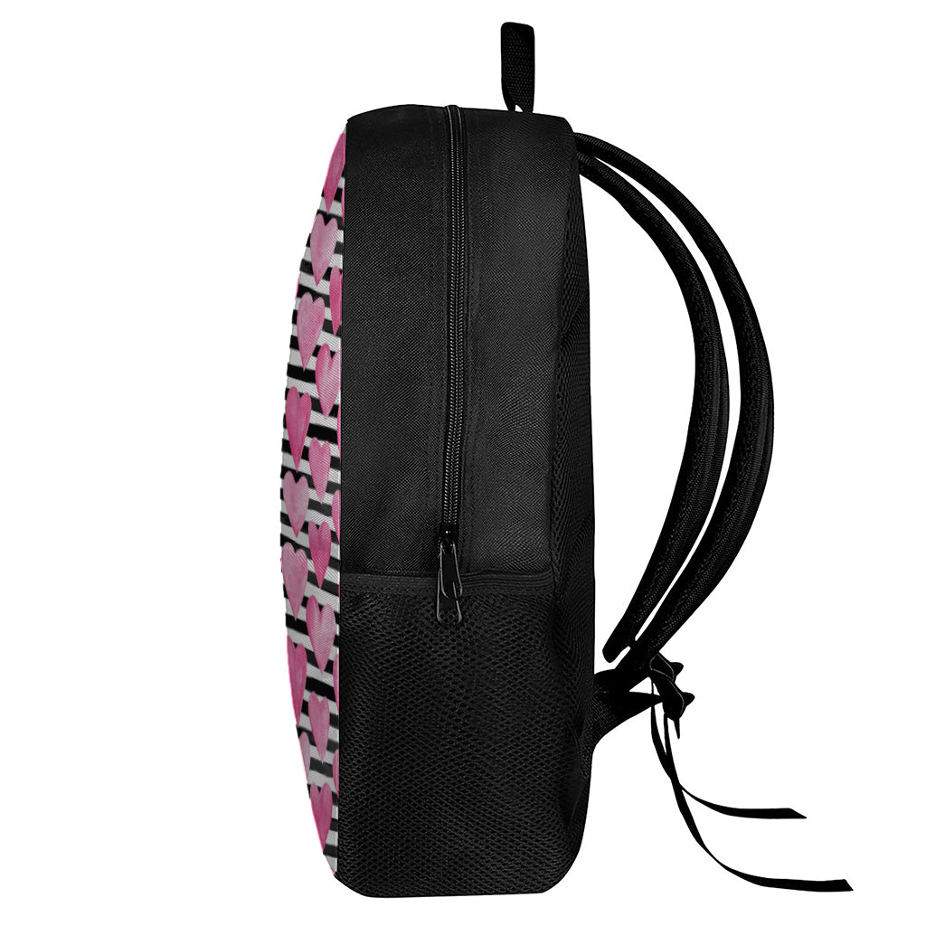 Black And White Striped Heart Print 17 Inch Backpack