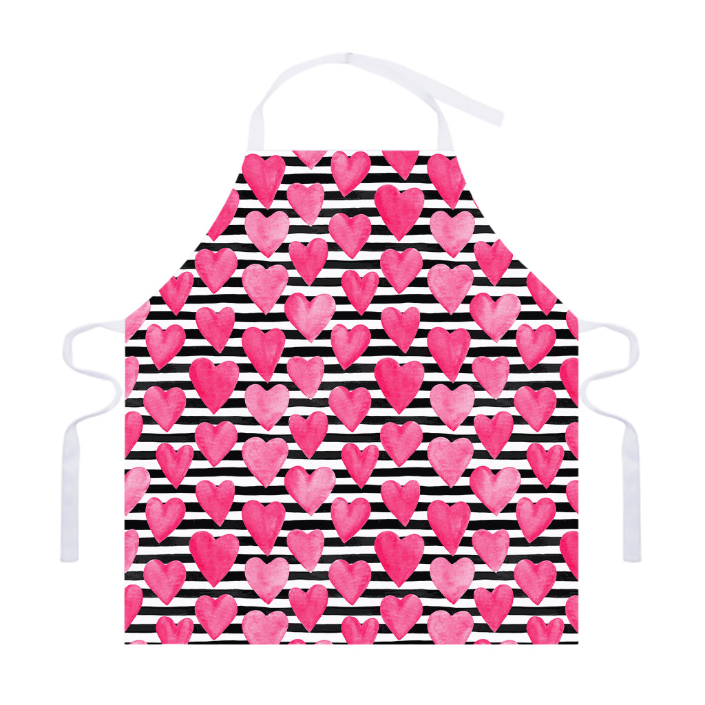 Black And White Striped Heart Print Adjustable Apron