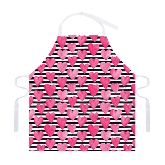 Black And White Striped Heart Print Adjustable Apron