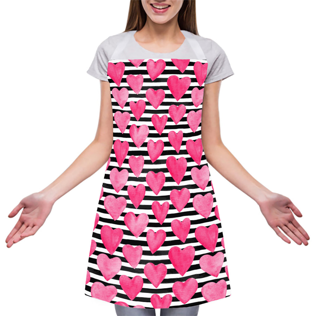 Black And White Striped Heart Print Adjustable Apron