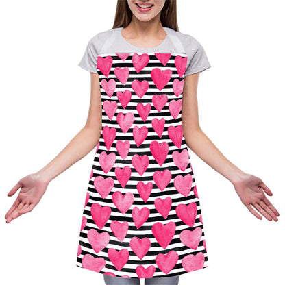 Black And White Striped Heart Print Adjustable Apron