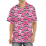 Black And White Striped Heart Print Aloha Shirt