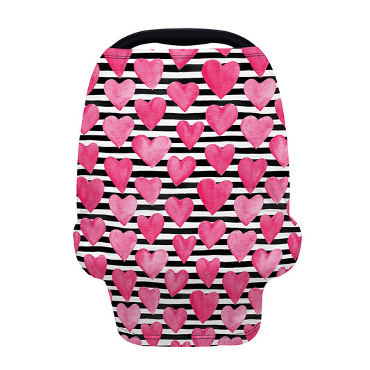 Black And White Striped Heart Print Baby Seat Cover
