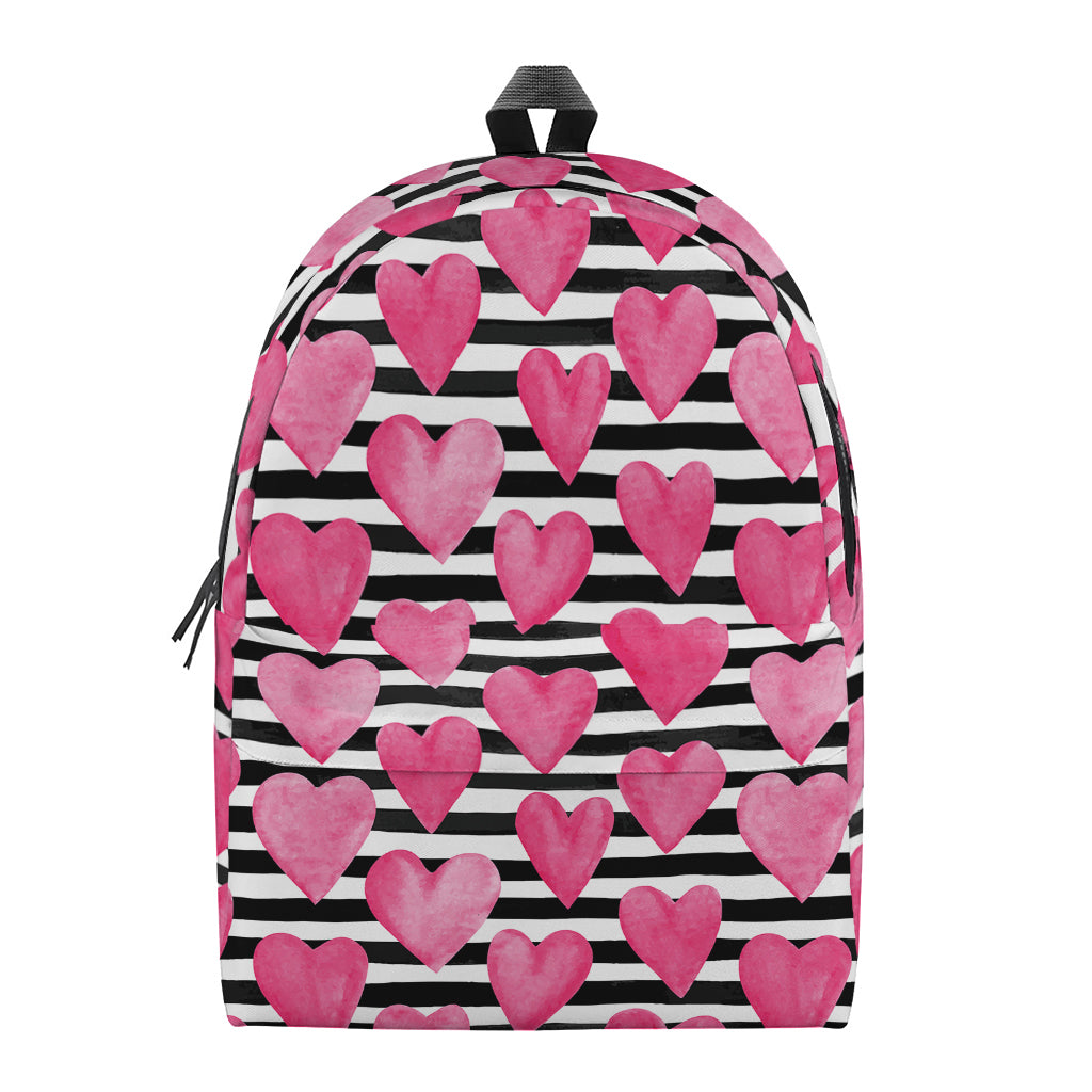 Black And White Striped Heart Print Backpack