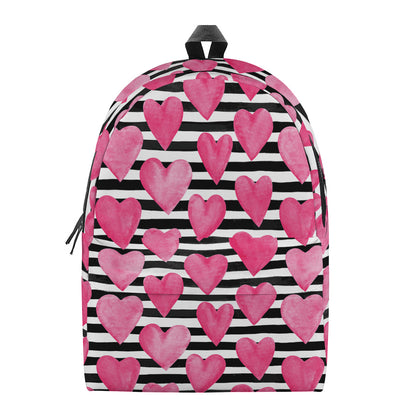 Black And White Striped Heart Print Backpack