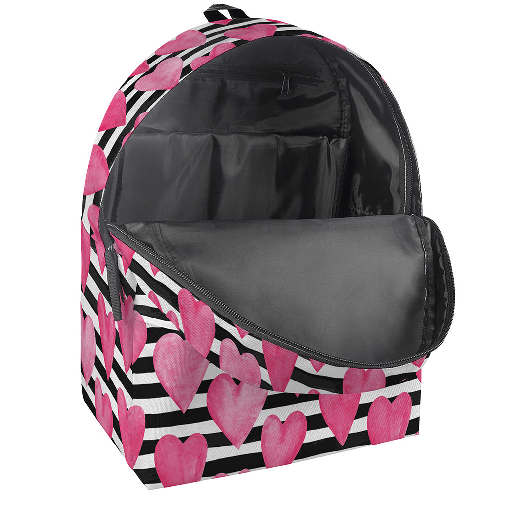 Black And White Striped Heart Print Backpack
