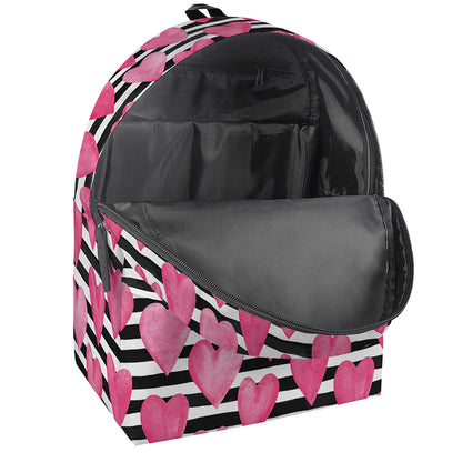 Black And White Striped Heart Print Backpack