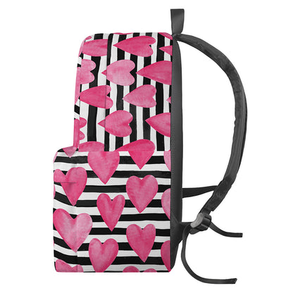 Black And White Striped Heart Print Backpack