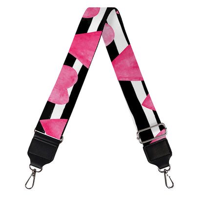 Black And White Striped Heart Print Bag Strap
