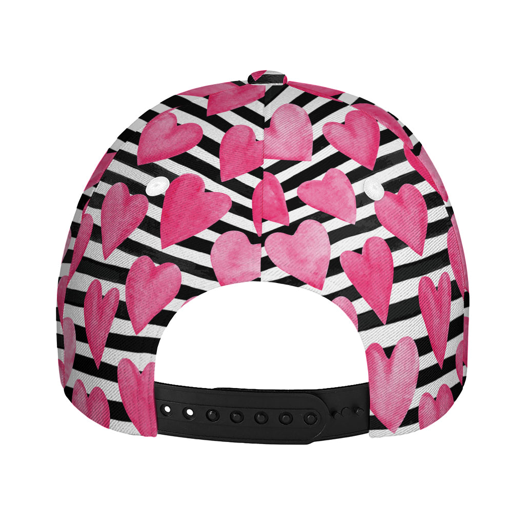 Black And White Striped Heart Print Baseball Cap