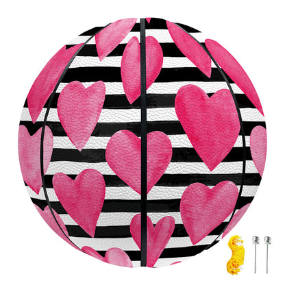 Black And White Striped Heart Print Basketball