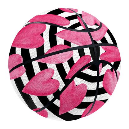Black And White Striped Heart Print Basketball