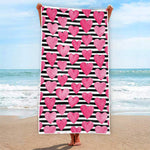 Black And White Striped Heart Print Beach Towel