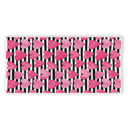 Black And White Striped Heart Print Beach Towel