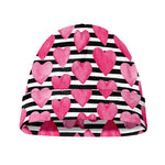 Black And White Striped Heart Print Beanie