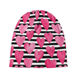 Black And White Striped Heart Print Beanie