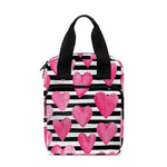 Black And White Striped Heart Print Bible Tote Bag