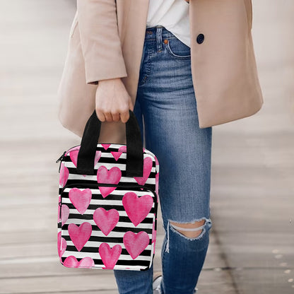 Black And White Striped Heart Print Bible Tote Bag