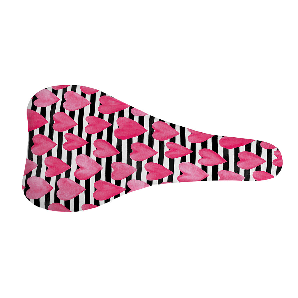 Black And White Striped Heart Print Bicycle Seat Cover